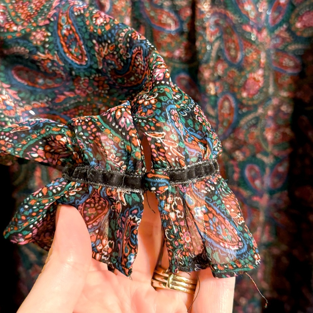 LOFT Shimmer Paisley Velvet Trim Swing Dress